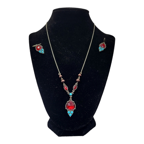 Vintage Jewelry Vintage Jewelry Set Earrings And Matching Necklace Ruby Turquoise Euc Poshmark